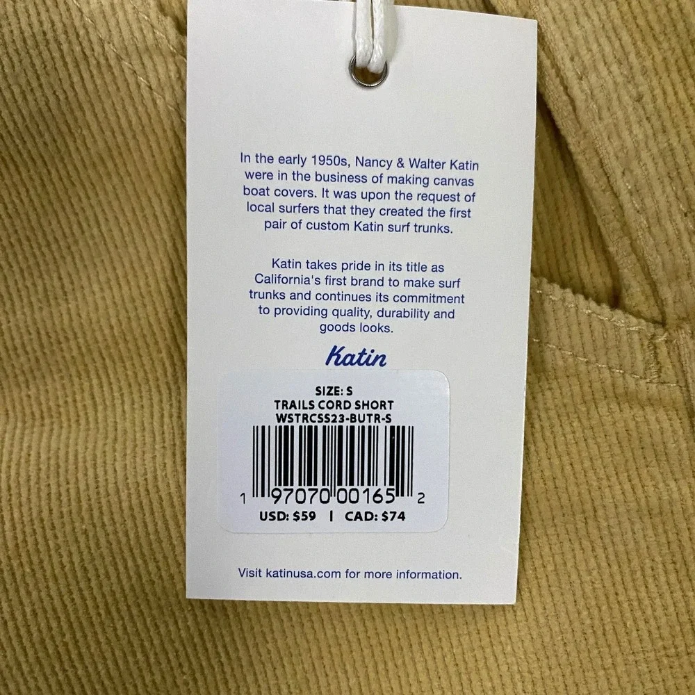 Katin Corduroy Trails Short Mens Small Butter Yellow Drawstring Surf Beach NWT